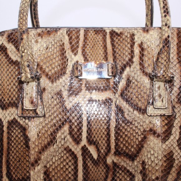 Michael Kors Gia Satchel, Mumbay Python, Molaus Natural Minor Defect, New - Picture 8 of 12
